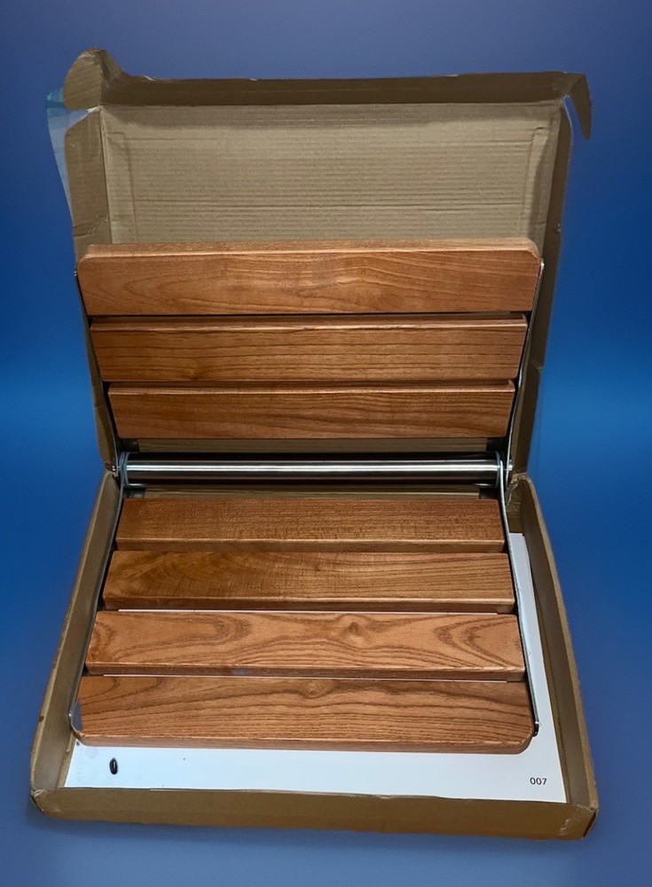 Wall Mounted Folding Shower Chair Wood & Stainless Steel Construction 380Lbs NEW