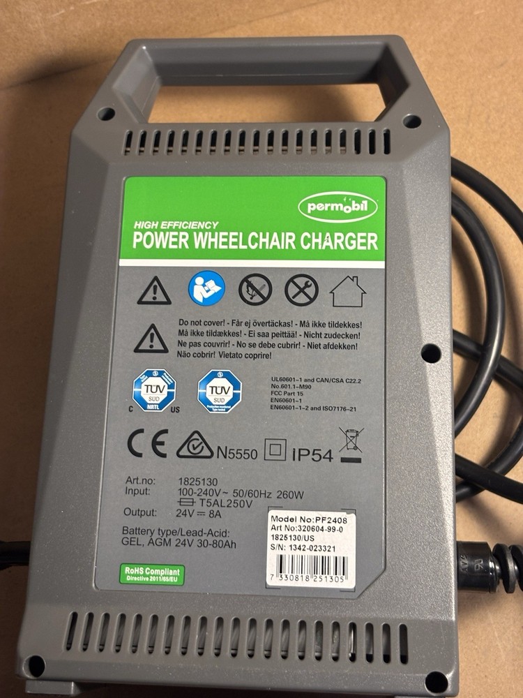 Permobil High Efficiency Power Wheelchair Battery Charger 24V 8A for Gel AGM