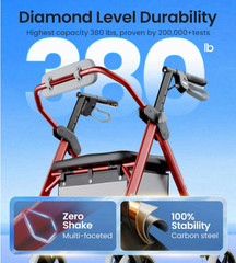 Z11 Rollator Walker with Seat for Seniors, 380 lbs, Foldable All Terrain