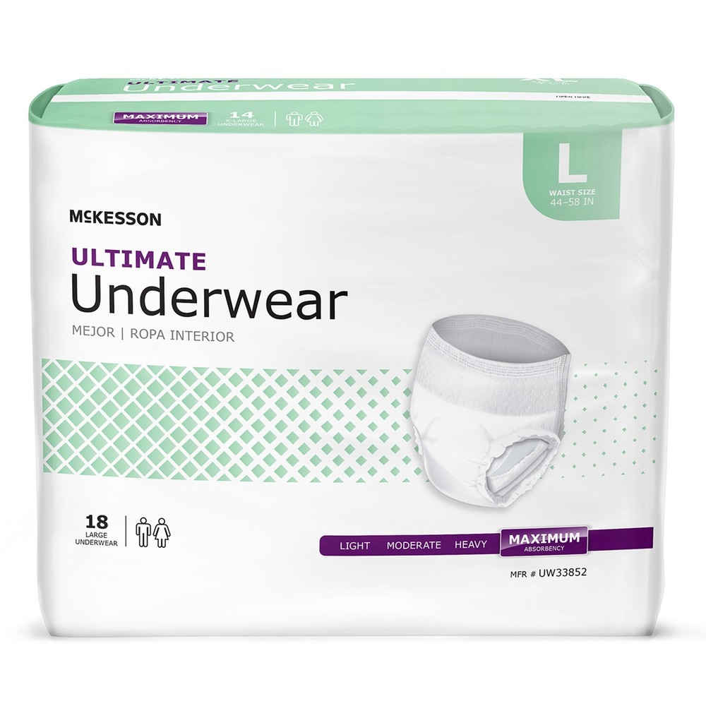 McKesson Adult Disposable Cloth Underwear Maximum Absorbency – Size L 18 Count