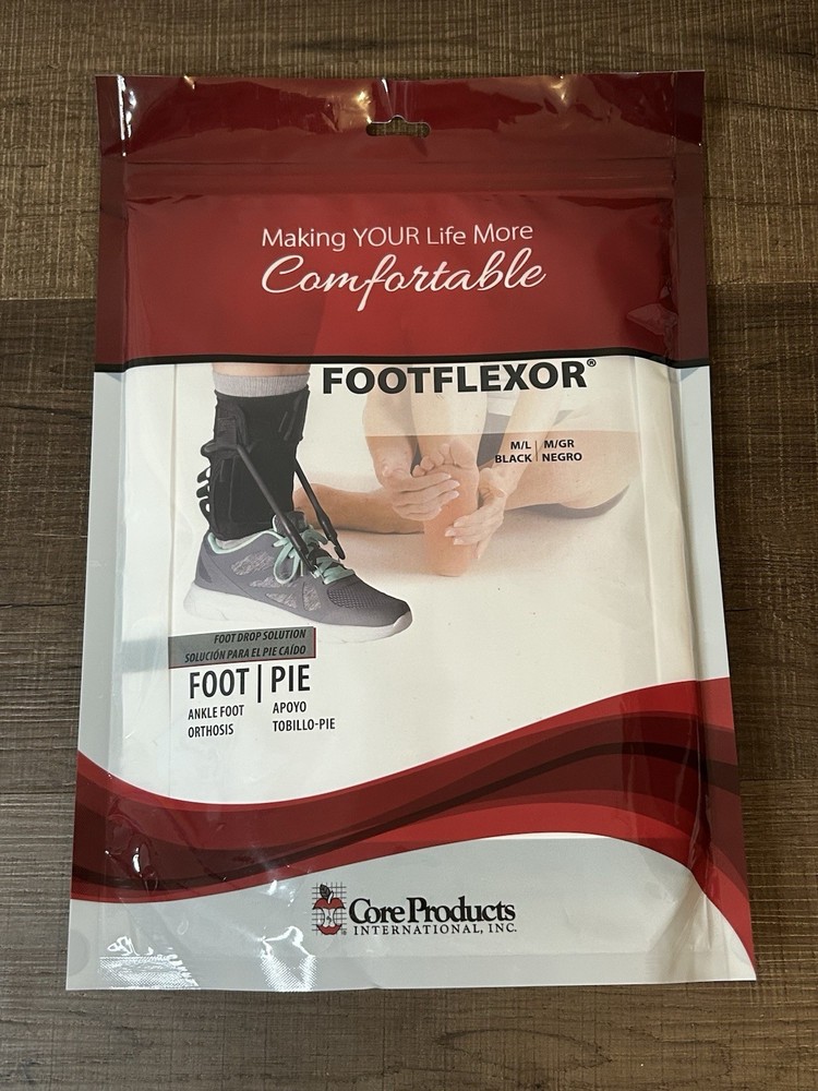 Core Products FootFlexor (AFO) Foot Drop Brace Soft Ankle Orthotics M/L NEW