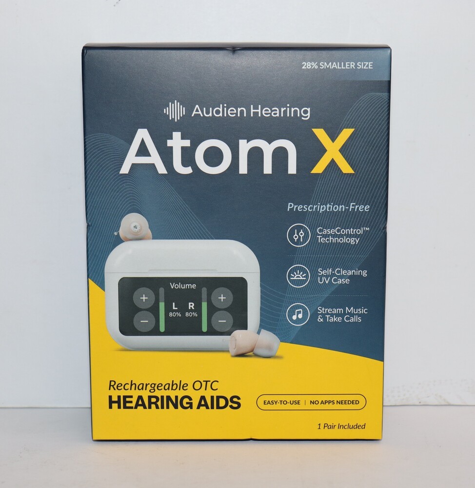 Audien Atom X Hearing Aids Wireless Rechargeable OTC Device w/ Touchscreen Case