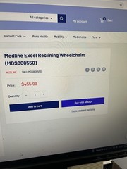 Medline Excel Recliner Wheelchair, 20in Seat, 350lb capacity, Leg Rests