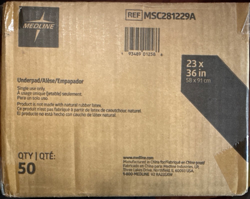 Medline Disposable Underpads 23×36 Light Absorbency 50 Count Bed Pads