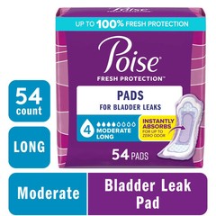 Incontinence Pads for Women, 4 Drop Moderate Absorbency, Long Length, 54 Count