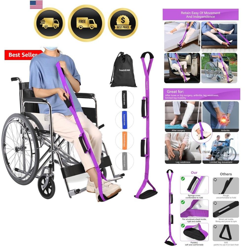 39“ Long Leg Lifter Strap with Padded Handgrips and Feet Loop,Rigid Leg Lift…