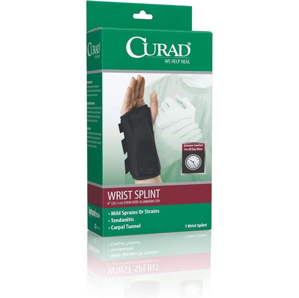 Curad 8″ Right Large Wrist Splint Foam With Aluminum Stay Black