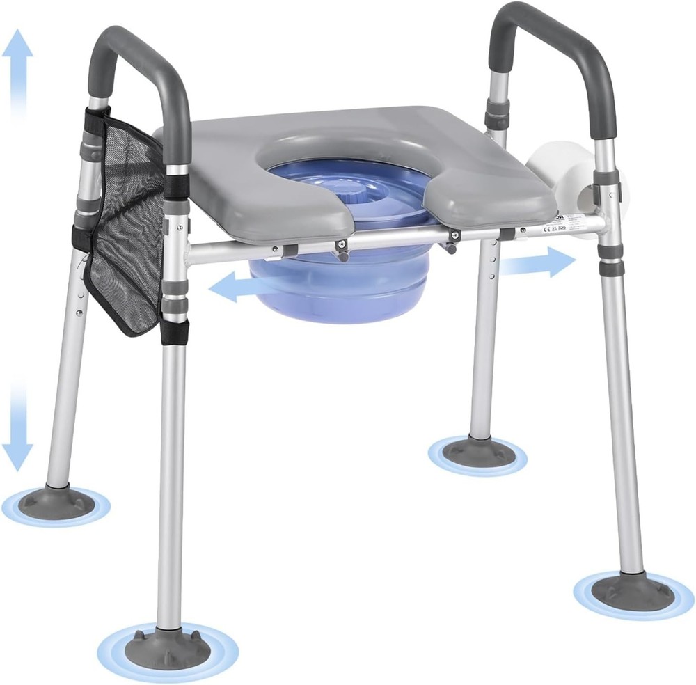 Bedside Commode Chair 4-in-1 Raised Toilet Seat Adjustable Height 500 lbs