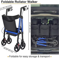 Yescom Rollator w/Seat – Upright Bariatric Walker w/8″ wheels- 18″x16″ Seat Blue