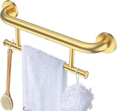 Brushed Gold Grab bar 17 inch – 1.25” Diameter, 2-in-1 Bath Towel Bars for Ba…