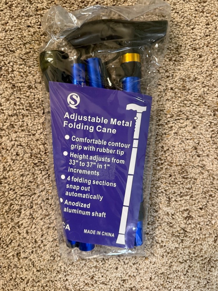 NEW Collapsible Folding Cobalt Blue Metal Travel Walking Stick Cane