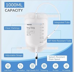 3 Pack Catheter Bags, Easy-Tap Leg Bag Urinary Drainage Bag, 33.8 Oz Anti-Reflux