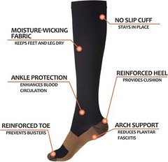 6 Pairs Copper Compression Socks 20-30mmHg Graduated Support Mens Womens S-XXL