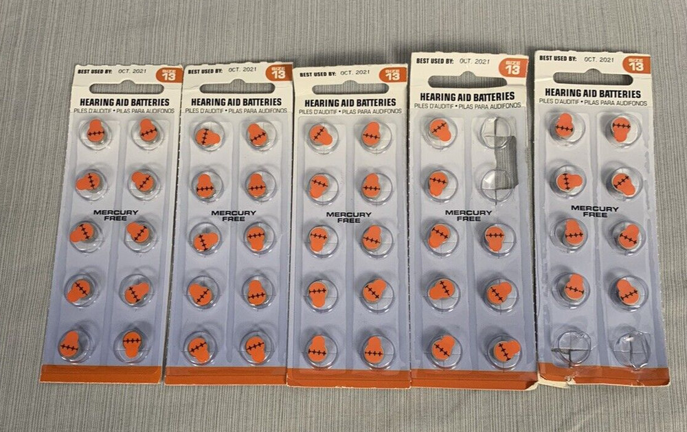 Hearing Aid Batteries Mercury Free, Size 13, 1.45 V, Exp Oct 2021 46 batteries