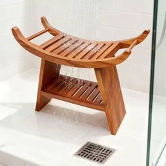 Share 23″ Teak Shower Bench with Curved Seat & Storage Shelf, Holds 500 LB