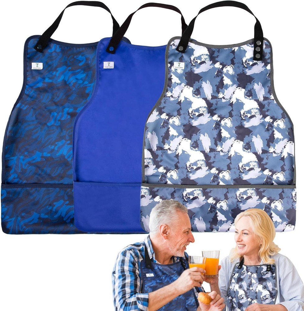 Adult Bibs with Crumb Catcher,3Pack Adjustable for Navy Blue
