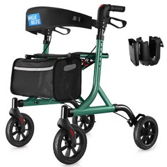 Rollator Walker w/Seat Folding Walker w/8inch Wheels Supports up to 300lbs Green