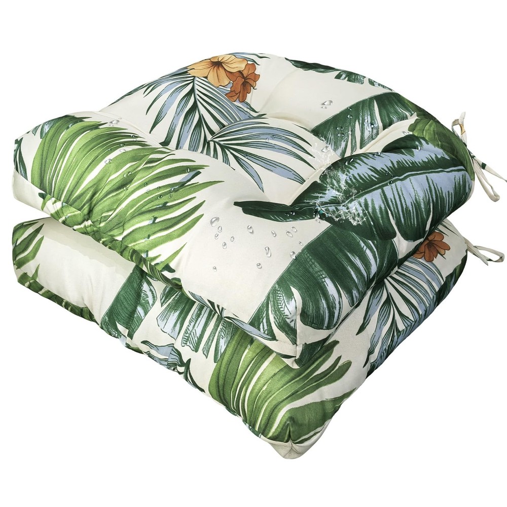 Gnostik 2 Pack Outdoor Wicker Chair Cushions 18.6 x 18.6in, Tropical Leaf