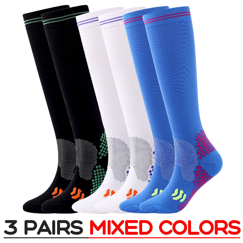 3Pair Neuropathy Compression socks Calf High Solid Support Stockings For Unisex