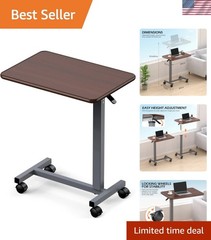 Adjustable Overbed Table with Wheels, Bedside Rolling Table, Pneumatic Height…