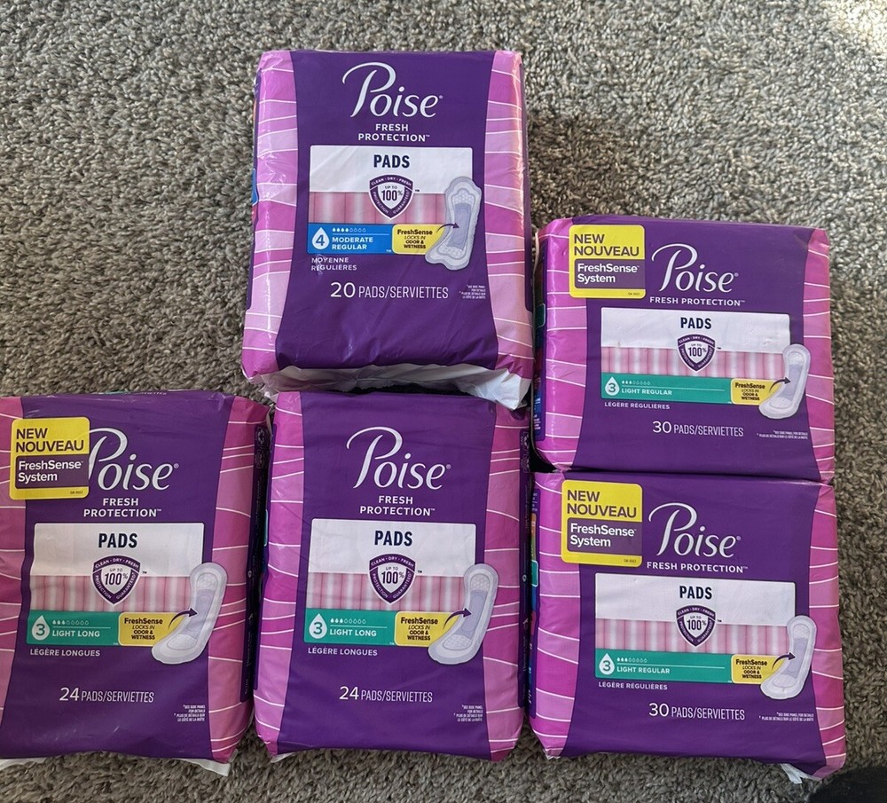 Mix Lot Of Poise Pads Regular Length Moderate Light Long Regular Total Of 128 Ct