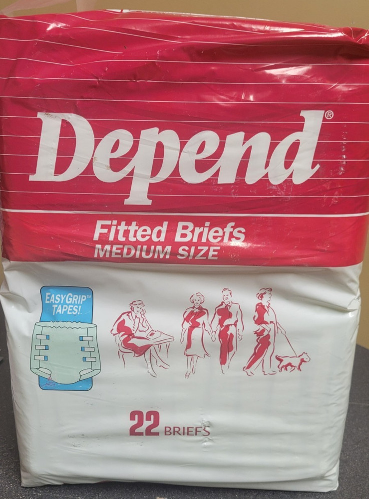 Vintage Depend 1990 Super Rare Sealed Bag Size Medium 22 Fitted Diaper