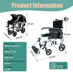 Small Folding Lightweight Aluminum Wheelchair,Weight Only 18 Lbs,Capacity 275Lbs