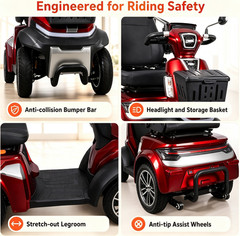500W Heavy Duty 4 Wheel Mobility Scooters 48V Max Weight Capacity 700 lbs Red