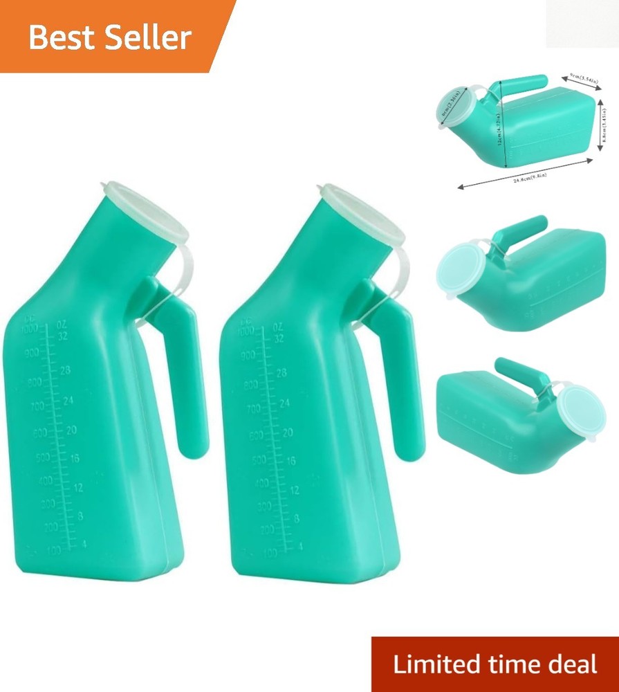 2 Pack 1000ml Spill-Proof Urinal Bottles with Lid – Ideal for Elderly & Travel