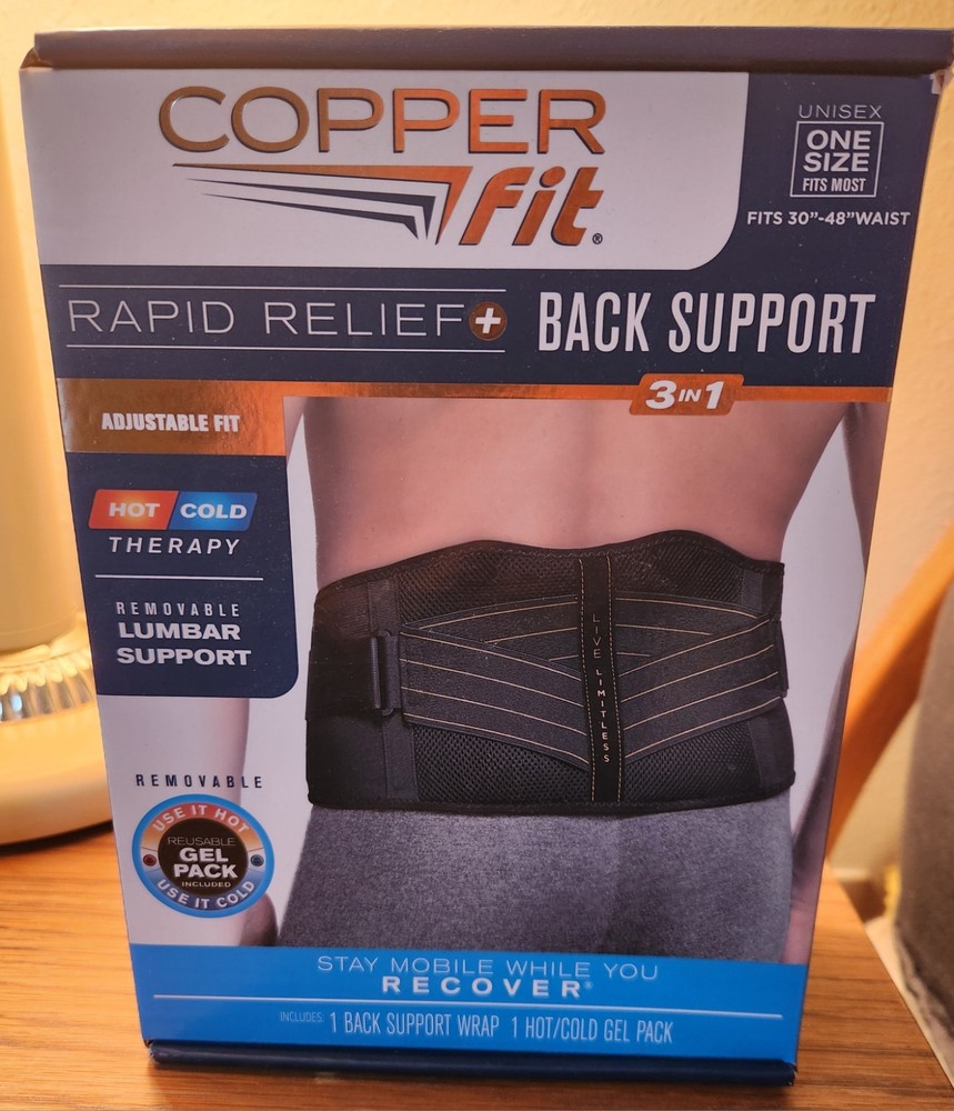 Copper Fit Rapid Relief 3-In-1 Hot/Cold Therapy Back Support One Size Adjustable