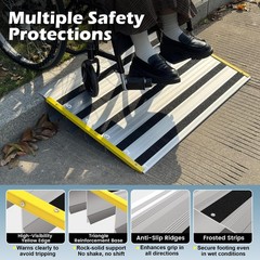 Nuvium 4″ Rise Door Threshold Ramps for Doorways, Stable 4″-Rise, Silver