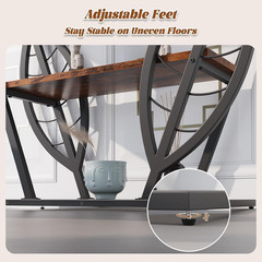 Leaf Design Console Table for Entryway, 3-Tier Storage, 30Mm Thick Rustic Brown