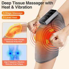Cordless Knee Massager for Pain Relief with 3 Vibration Modes, 5 Heating Levels