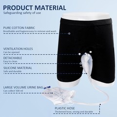Wearable Urine Bag Male Urinal Bag Incontinence Pants for Men（500ml*2）