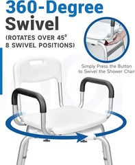 360° SWIVEL Shower Chair Adjustable Non-Slip Bath Seat w/Arms, Backrest Handicap