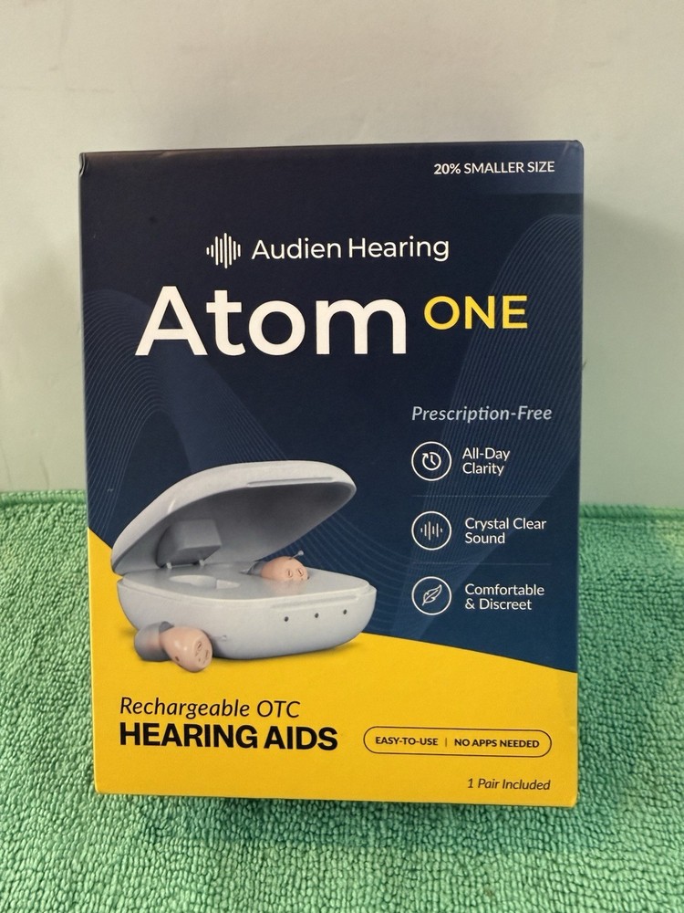 NEW Audien Atom One OTC Hearing Aids Wireless, Rechargeable, Beige