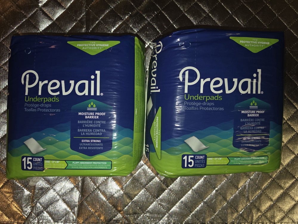 Prevail Underpads 15 Count Large Fluff Absorbent 23 x 36 in Adult Incontinence