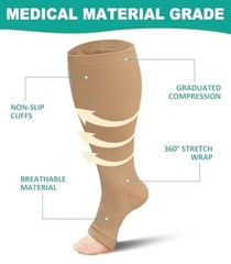 Plus Size Compression Socks: 2 Pairs Wide Calf Compression 3XL Beige-2 Pairs