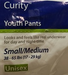 Curity 70073A Unisex Youth Pants Underwear S/M 38-65 Lbs – 17 Ct
