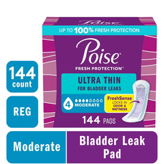 Poise Ultra Thin Incontinence Pads 144Ct 4 Drop Moderate Absorbency Regular