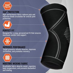 PhysFlex Elbow Brace 2 Pack for Tennis & Golfer’s Pain Large, Black