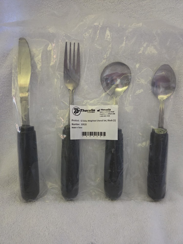 NEW! Weighted Utensil Set 4-Piece Heavy EZ Grip Fork, Knife, Spoons