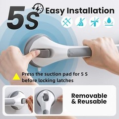 Armrest bar 2-piece set Suction cup detachable armrest, waterproof, gray