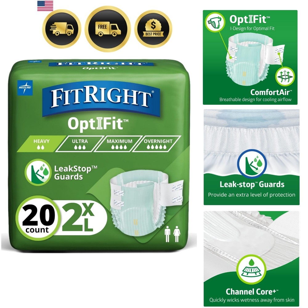 Adult Incontinence Briefs with Tabs, Heavy Absorbency, 2XL, 60″ to 70″, 20 Count