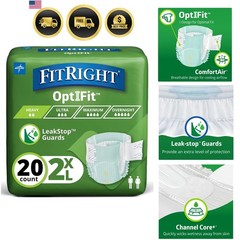 Adult Incontinence Briefs with Tabs, Heavy Absorbency, 2XL, 60″ to 70″, 20 Count
