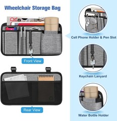 Wheelchair Side Storage Bag with Cup Holder Wheelchair Armrest Accessories Pouch
