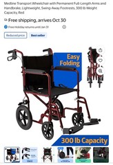 Medline Transport Chair. Brand New. Only Used Once. Excellent Condition No Box