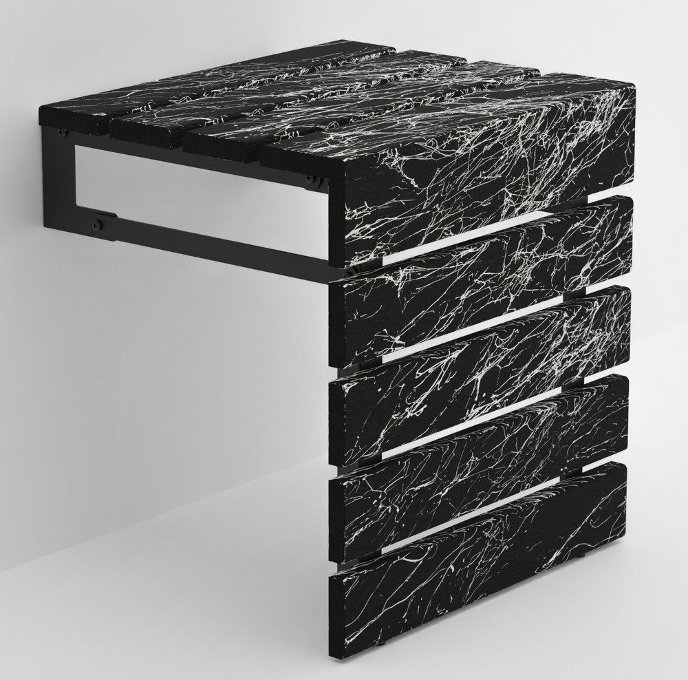 Marble Pattern Wall Mounted Folding Handmade Premium Teak Wood Seat