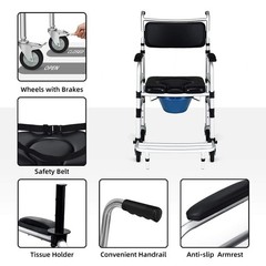 Giantex 3 In 1 Lightweight Shower Commode Transport Bedside Commode Wheels