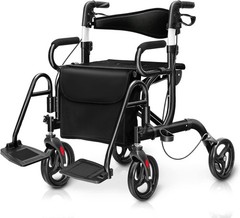 2 in 1 Rollator Walker for Seniors, Medical Walker with Seat, Folding Transpo…